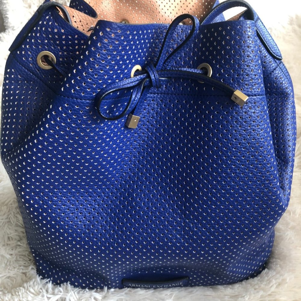 Armani Exchange Perforated Bucket Bag, Blue